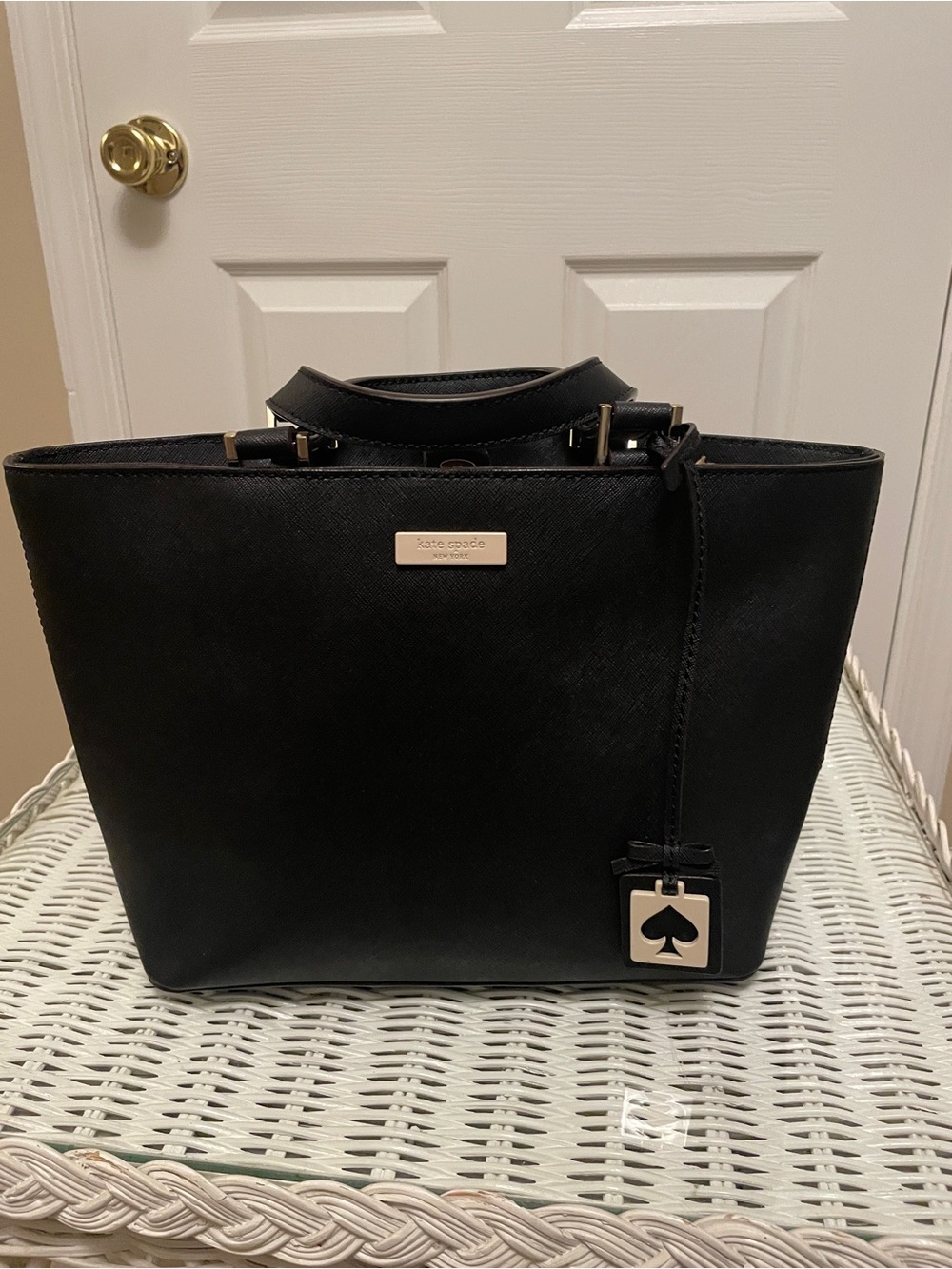 kate spade Black Saffiano Tote with Spade Charm